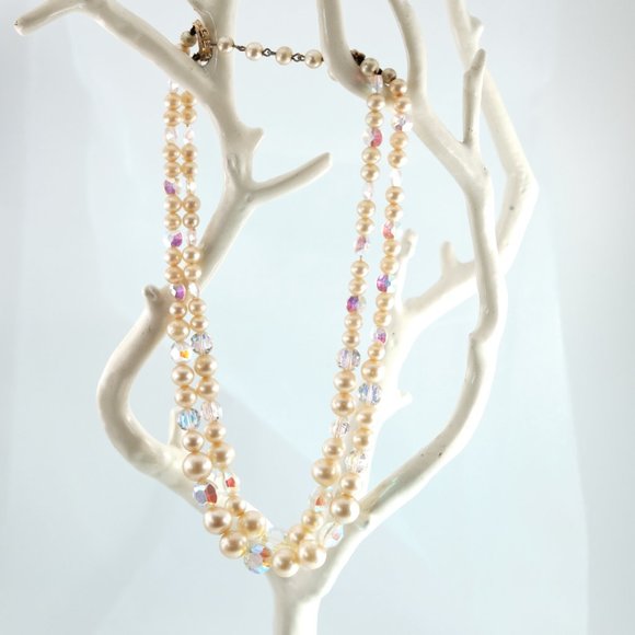 Marvella Pearl Necklace, Vintage Faux Pearls Necklace, 2 Strand - Picture 6 of 9